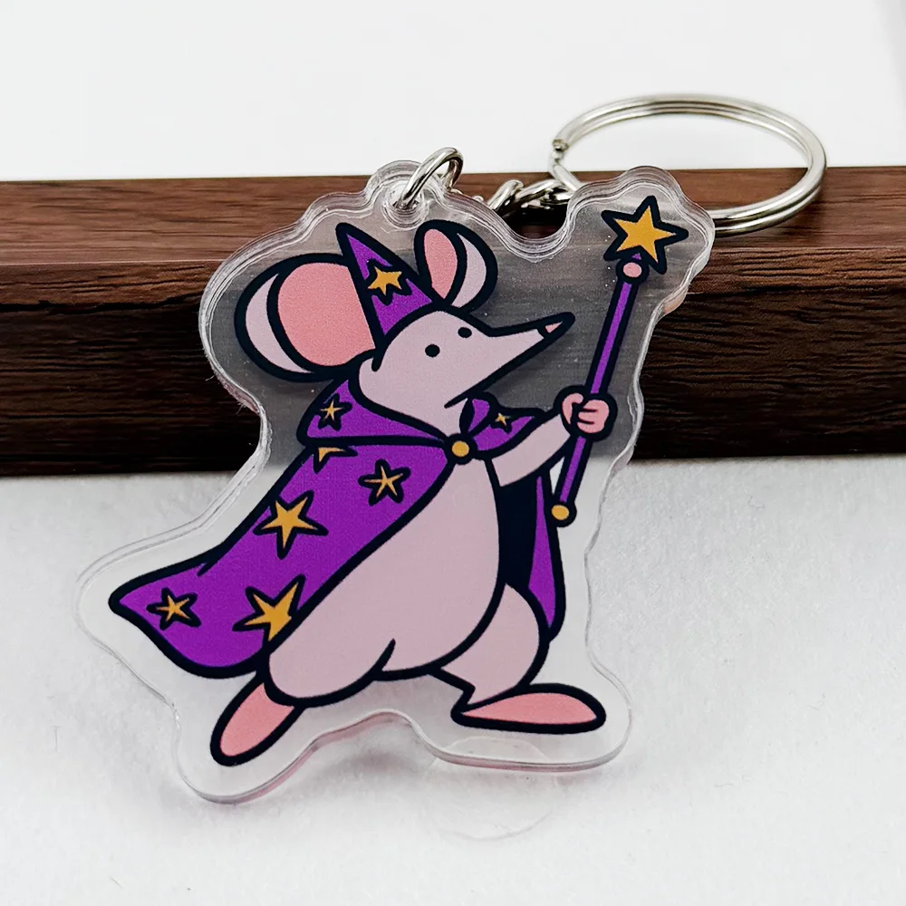 

Cute Wizard Mouse Acrylic Keychain Star Cloak Magic Rat Keyring Funny Animal Pendant Bag Decor Jewelry Gift for Friends Kids