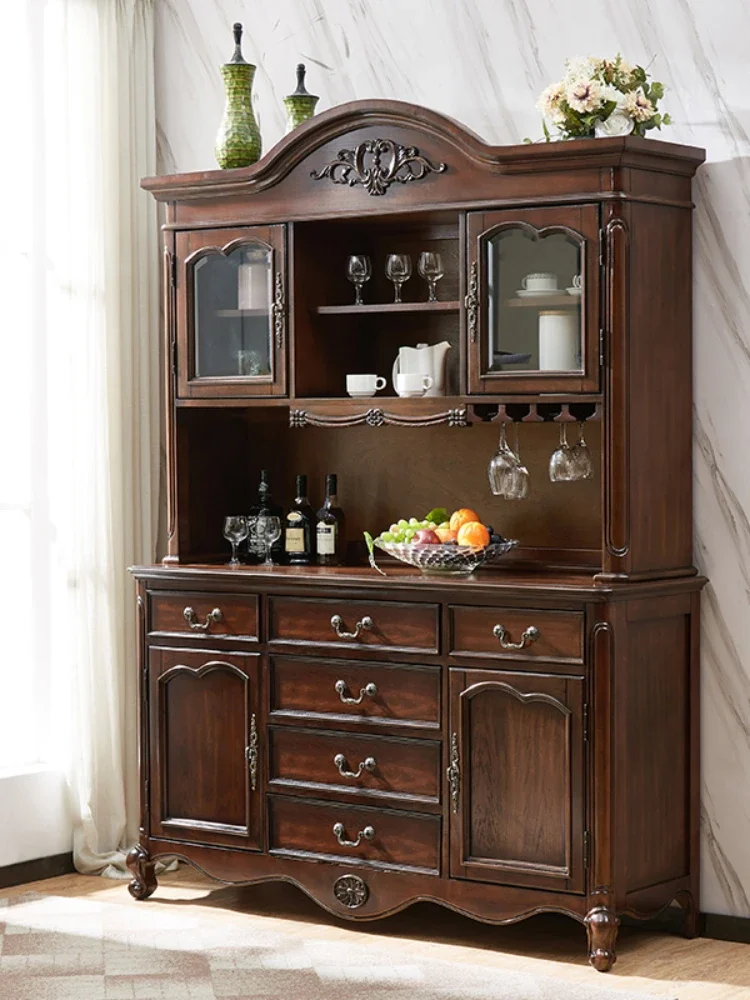 Sideboard Cabinet Solid Wood Integrated Wall Bowl Dish Tall Wine Cabinet Light Luxury Living Room and Kitchen Locker 1