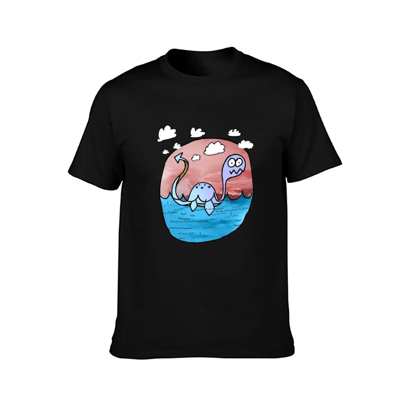 a plesiosaur on an exciting journey T-Shirt, Summer Casual Cotton Tee, Oversized Streetwear Tops, Vintage Graphic Print