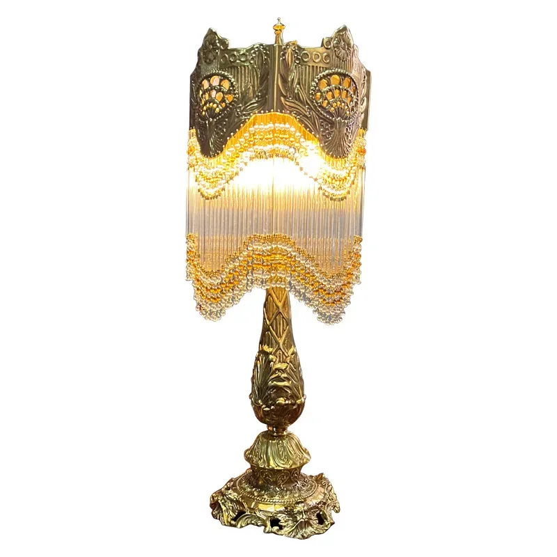 

French medieval all copper living room table lamp, glass bedroom bedside lamp