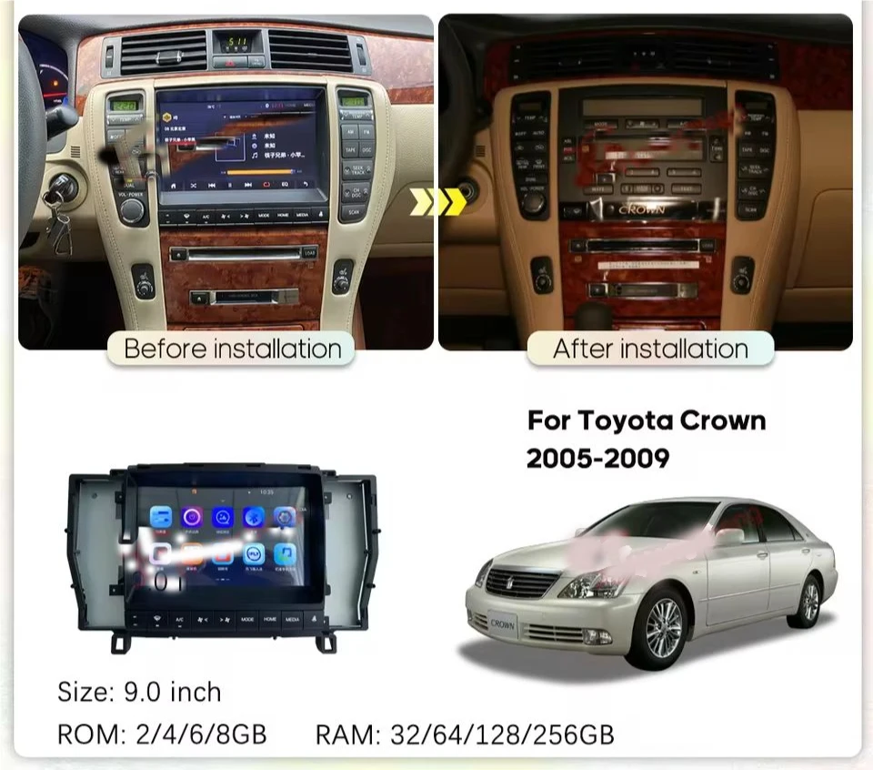 Android 14 2 Din Car Multimedia Player For Toyota Crown 2012+ Head Unit Stereo GPS Navigation BT WIFI