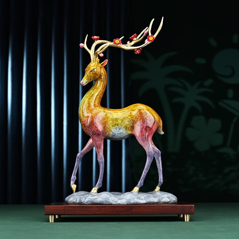 

Multicolor Bronze Sika Deer Statue Figurine Lucky Animal Sculpture Home Cabinet Decoration