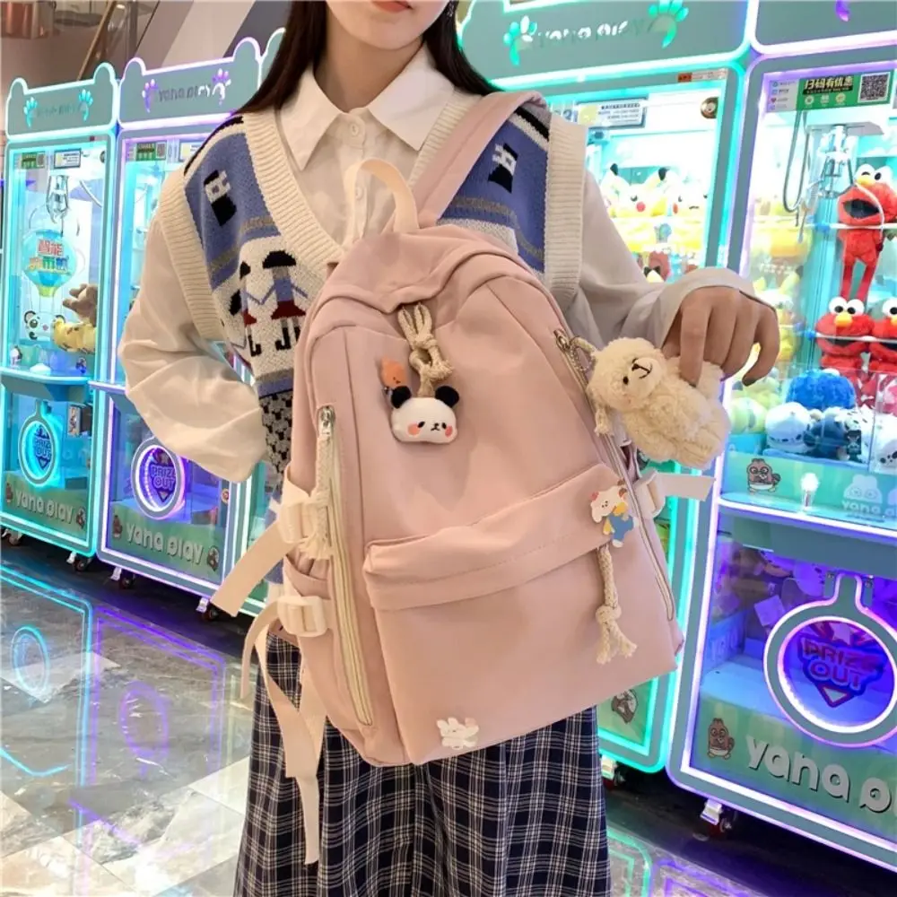 Nylon Große Kapazität Taschen Ins Koreanischen Stil Cartoon Tier Rucksack Trendy mit Anhänger Niedlichen Tier Schule Tasche Mädchen