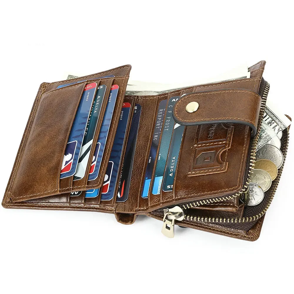 Genuine Leather Men's Wallet RFID Blocking Cowhide Multi-functional Men's Billfold High-end Leather Clutch Bag for Men