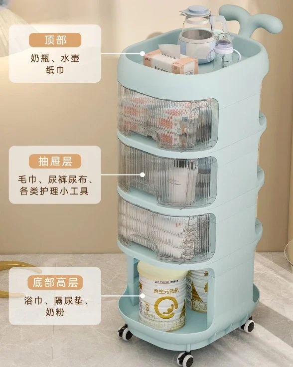 Shelf floor storage rack baby products multilayer convenient transparent movable large-capacity trolley