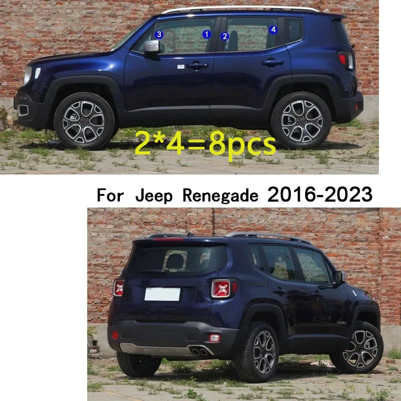 For Jeep Renegade 2016 2017 2018 2019 2020-2023 Car PC Material Pillar Post Cover Door Trim Window Piano Black Molding Sticker