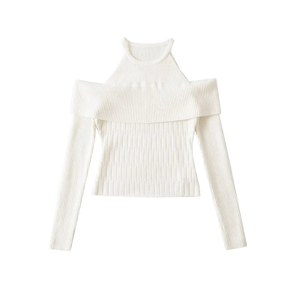 

Women's Slim-fit Long-sleeved Knit Sweater Fake Two-piece Shoulder Style Pure Spice Girl Trendy Top