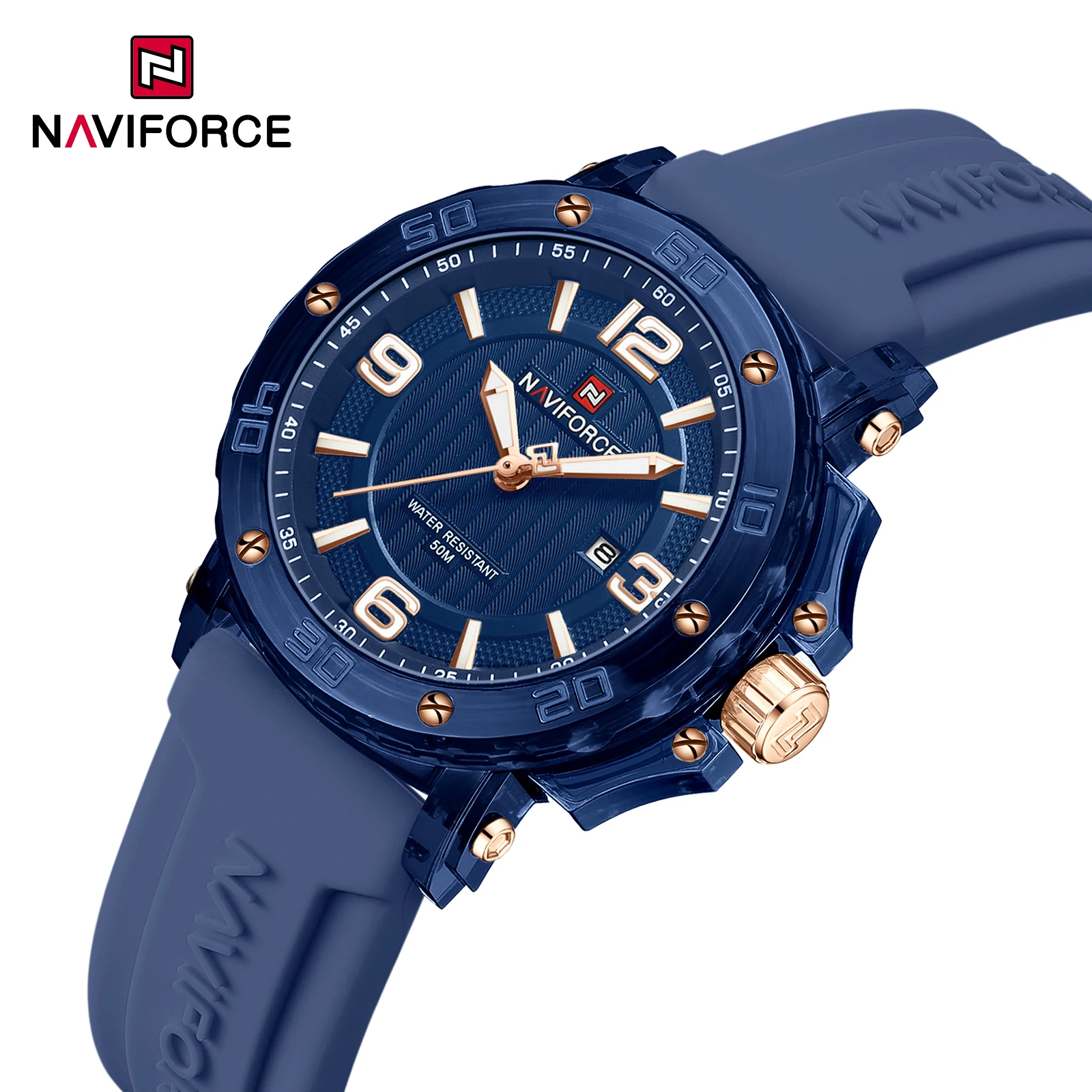 NAVIFORCE NF7125 Women's Casual Quartz Watch 5ATM Waterproof Silicone Strap Calendar Display Luminous Pointer Ladies Watch