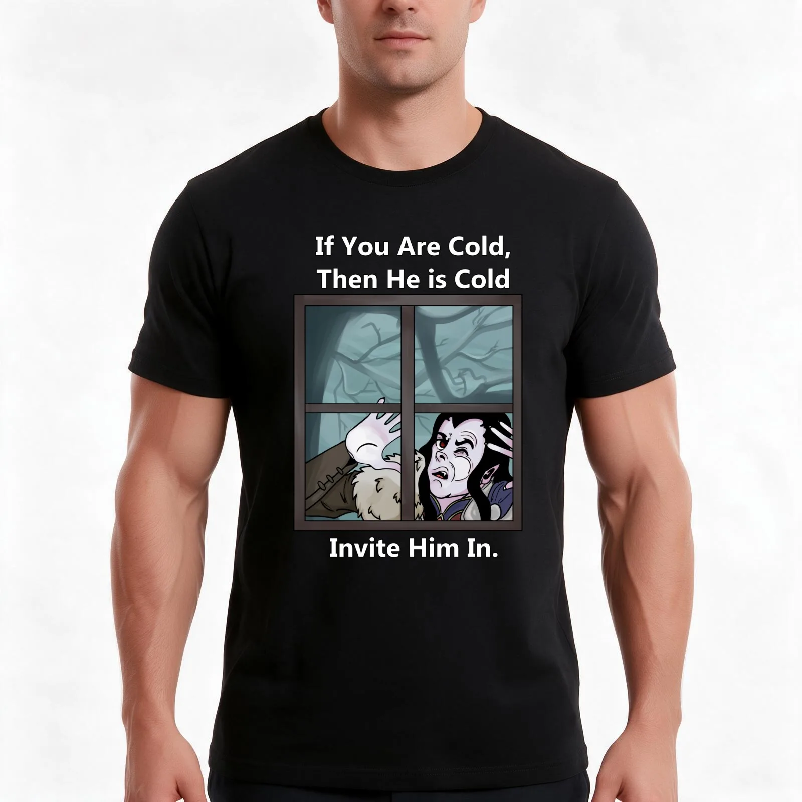 Invite Strahd In. T-Shirt, Summer Casual Cotton Tee, Oversized Streetwear Tops, Vintage Graphic Print, Loose Fit Short Sleeve