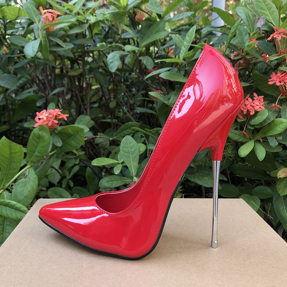 Women Pumps 16cm Extreme Metal High Heels Stilettos Red inside Sexy Women Fetish Ankle Strap Pumps Fetish Unisex Shoes Crossdres