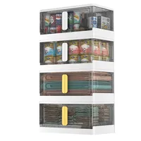 Large Capacity Foldable Plastic Storage Cabinet Toys Book Snack Organizer Double Door Collapsible Storage Box with Wheels