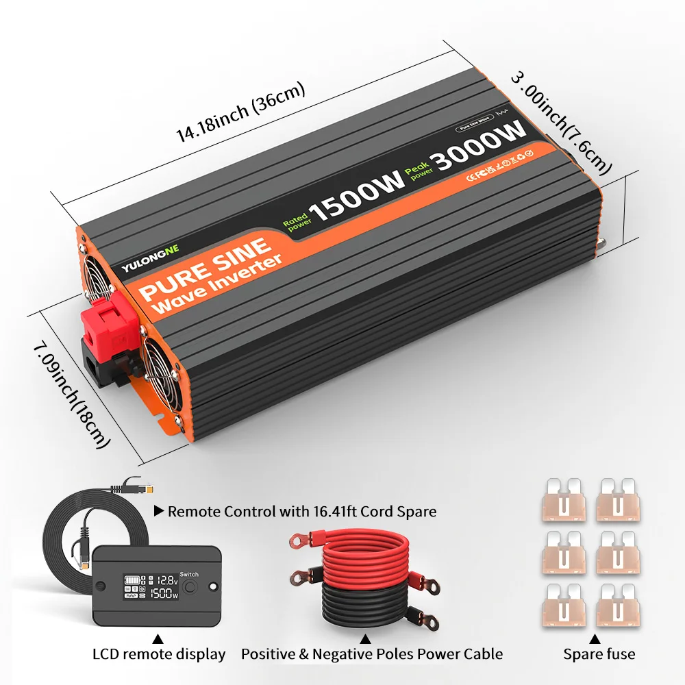 1500W Rated 3000W Peak 12V to 230V Pure Sine Wave Power Inverter LCD display EU plug USB port for Caravan Truck Camping Off-Grid - view 2