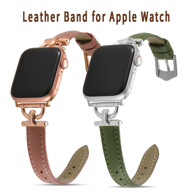 Leather Slim Watchband For Apple Watch Band 41MM 45MM 40mm 44mm 38mm 42mm Series 7 SE 6 5 4 3 2 1 Woman Thin Correa Wrist Strap