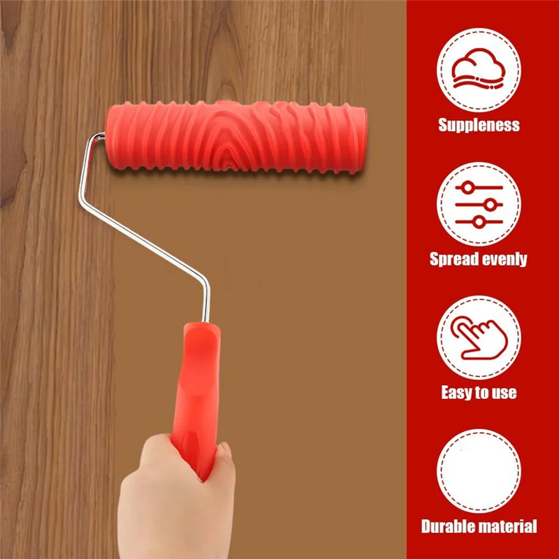 8 Pieces Wood Paint Tool Set, Texture Roller, Graining Rocker, Paint Brushes For Wall, Floor, DIY Room Decoration-A78G