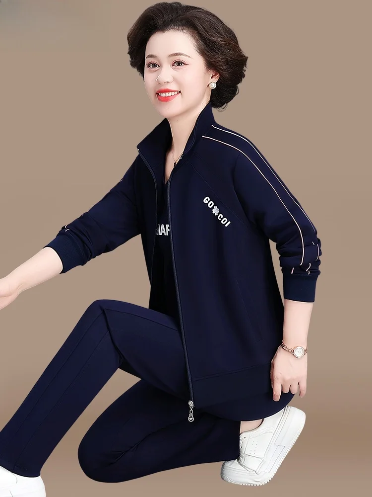 

Casual Sportswear Set for Middle-Aged Mothers Large Size Tee-Piece Suite New Sle Autumn Clothes for Women over 40