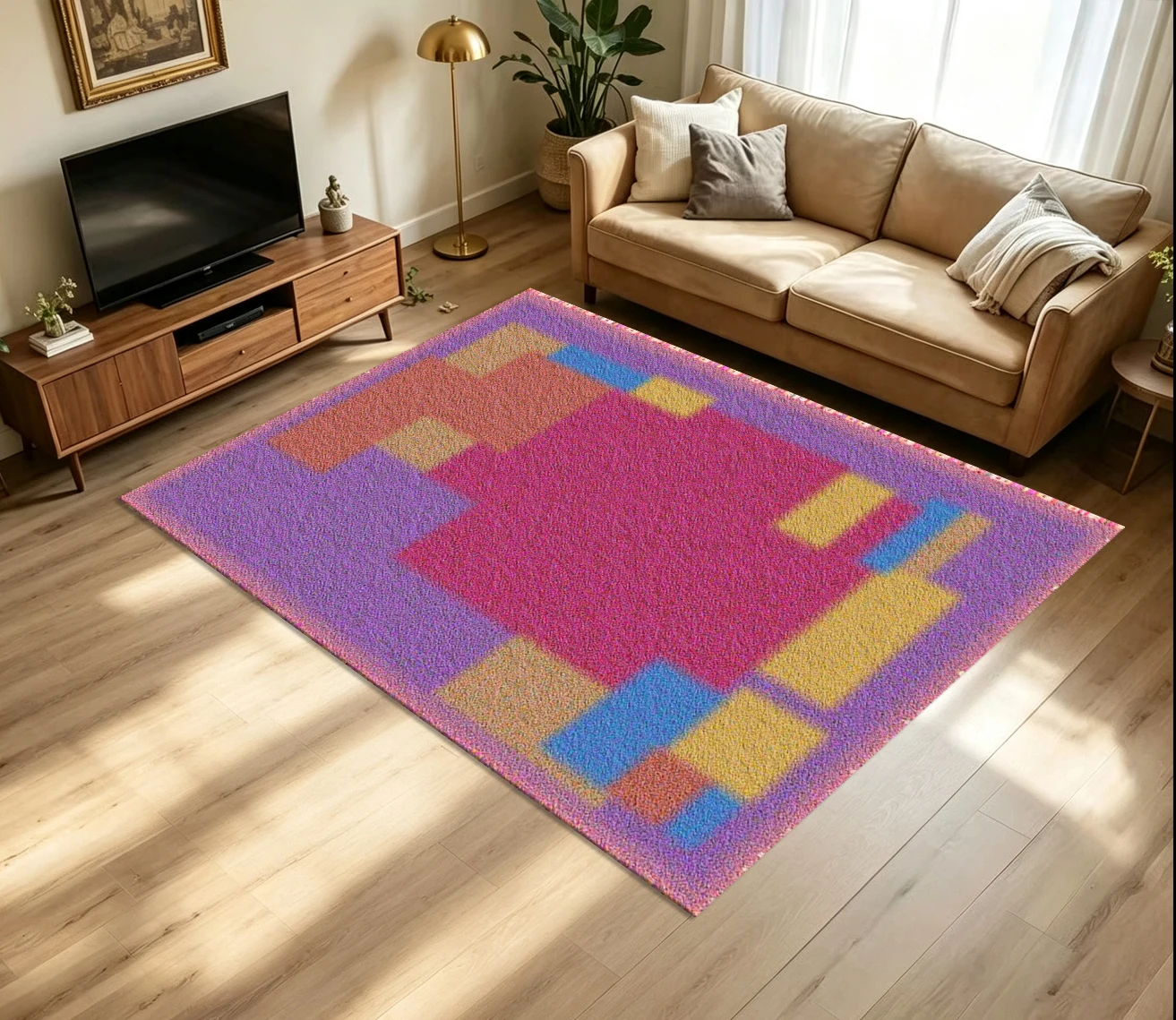 Colorful Geometric Block Abstract Carpet Flooring Modern Art Printed Floor Rug for Home Indoor Space Interior Decor