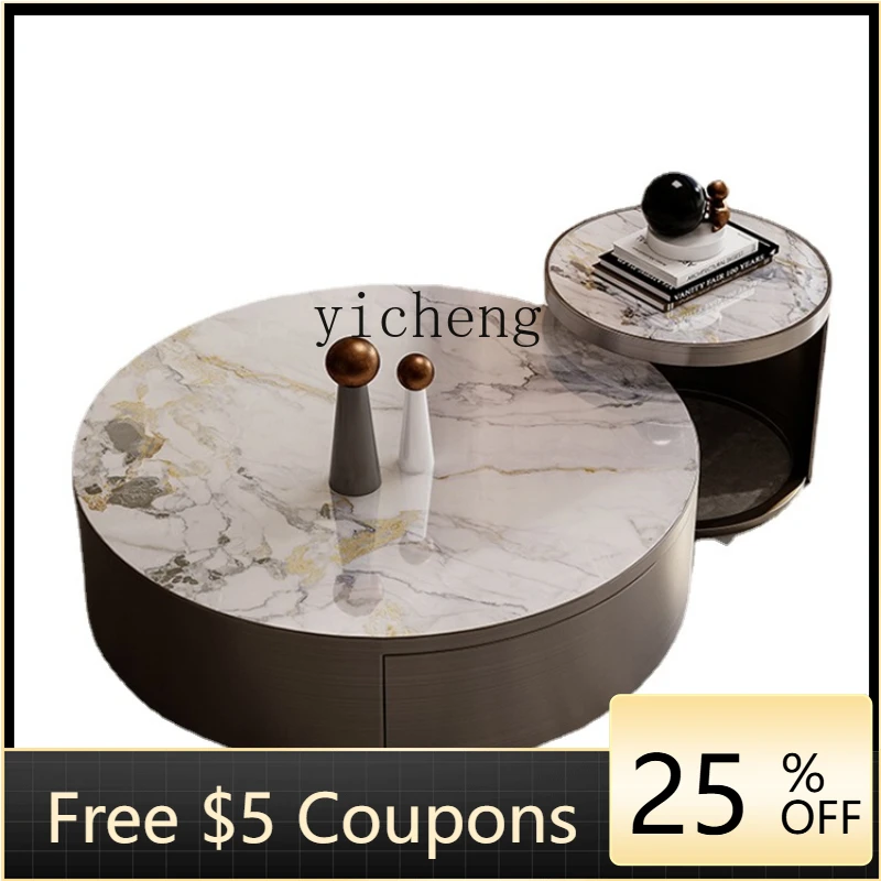 

ZZCx Italian Minimalist Stone Plate Coffee Table Combination Home Living Room Light Luxury High-Grade round