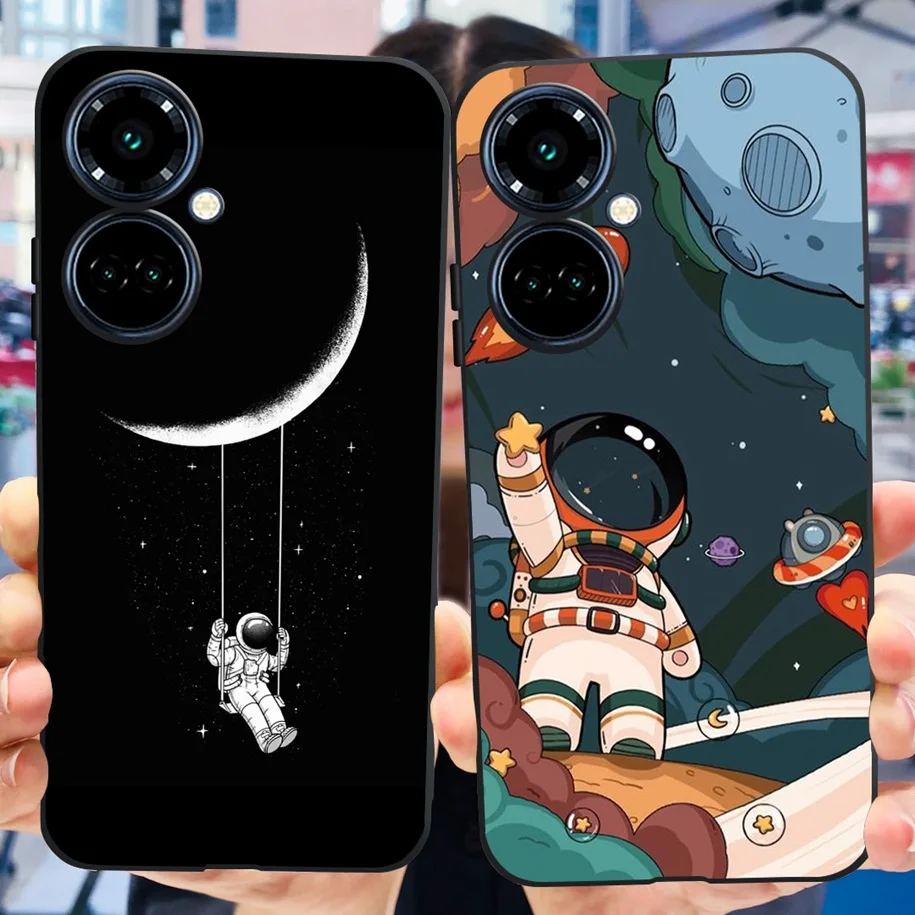 For Tecno Camon 19 Case Camon 19 Pro 5G CI7n Astronaut Silicone Cover For Tecno Camon19 Neo Phone Case Soft Cute Black TPU Cover