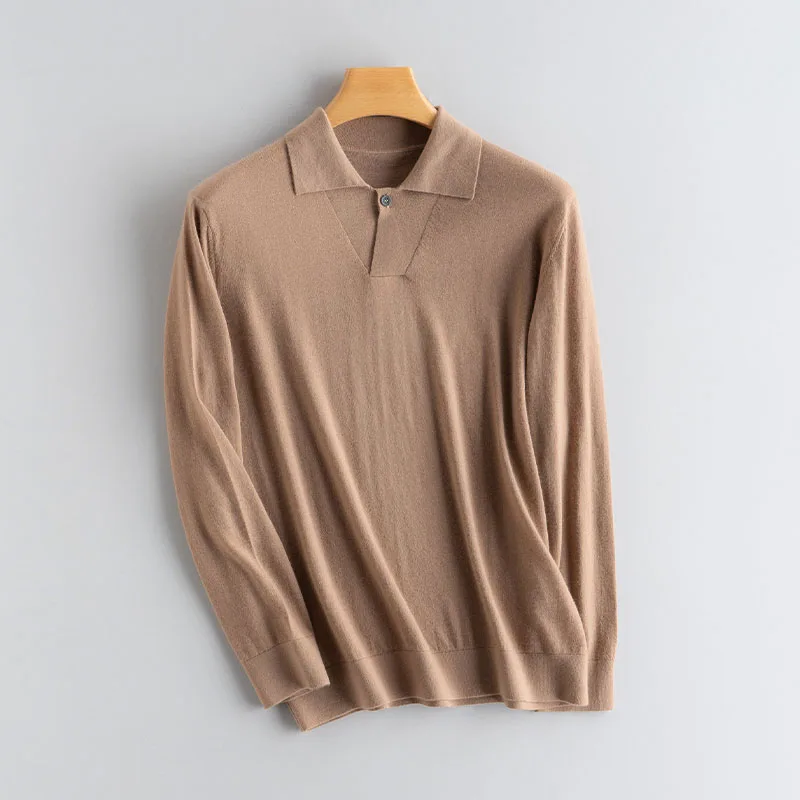 CAIXINGLE Men's 100% Pure Cashmere Polo Collar Sweater Autumn Winter Warm Comfortable Cashmere Pullover Men's Clothing