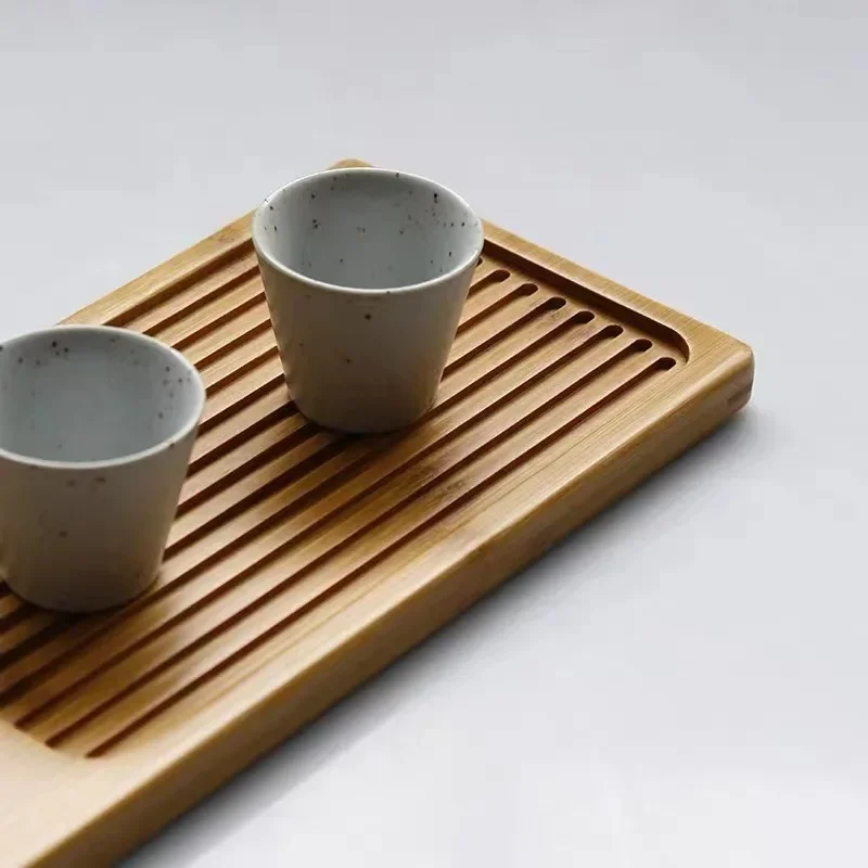 Small Size Dry Steeping Tea Tray with Woven Rattan Mats, Natural Bamboo Tea Board, Hotel Serving Tray