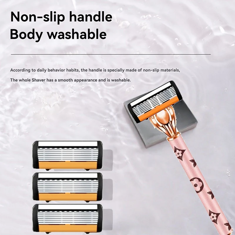 ماكينة حلاقة آمنة مكونة من 6 طبقات من الفولاذ المقاوم للصدأ، شفرة تقدمية سهلة الحلاقة للرجال وأدوات حلاقة لإزالة الشعر للنساء #6