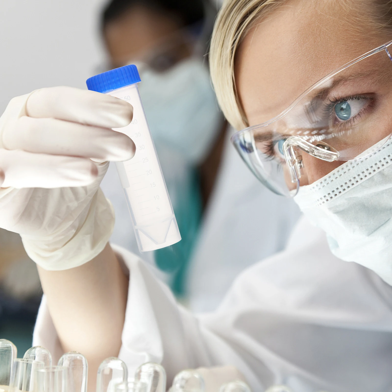 

50pcs Tubes 50ML Plastic Conical Laboratory Test Self-standing Screw Caps Sample Storage Biochemistry Molecular
