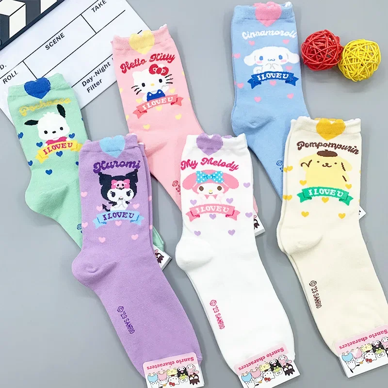 Kuromi Cotton Socks Sanrio My Melody Cinnamoroll Plush Socks Hello Kitty Tube Socks Cosplay Birthday Xmas Kids Gifts