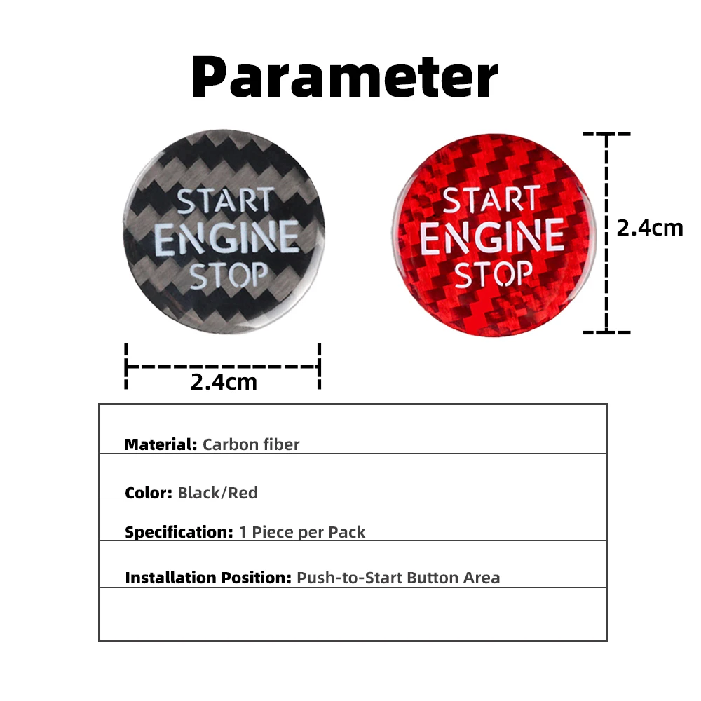 Suitable for Volkswagen Cars, One-Touch Start Button Cover, Real Carbon Fiber Hard Start-Stop Switch Decorative Cover, Interior Sticker, Touareg Phaeton Red and Black Accessories