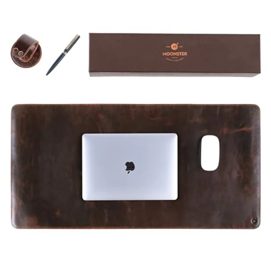 100% Genuine Leather Desk Pad with Ballpoint Pen Holder Desk Mat Protector for Office Tables - Large Mouse Pad Non-Slip PU Leat