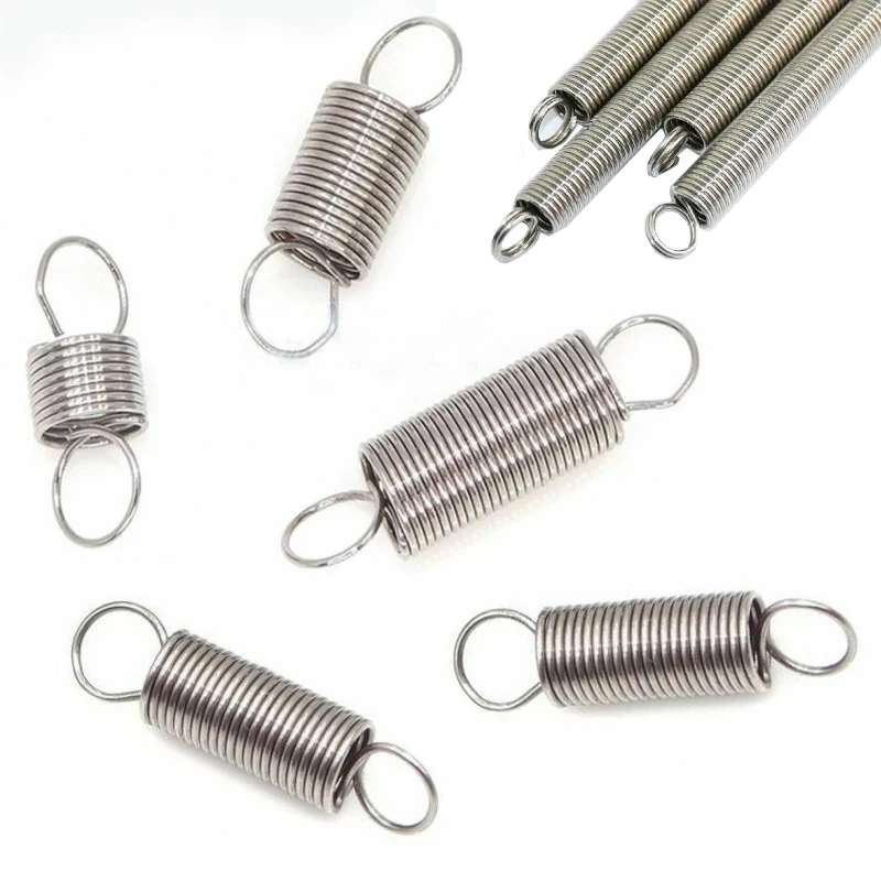 Kleine Zugfedern aus Edelstahl 304, 10 Stück, Doppelhaken, Draht 0,3–0,6 mm, Außendurchmesser 3–8 mm, Länge 15–50 mm, für Heimwerker- und Hardware-Reparaturen