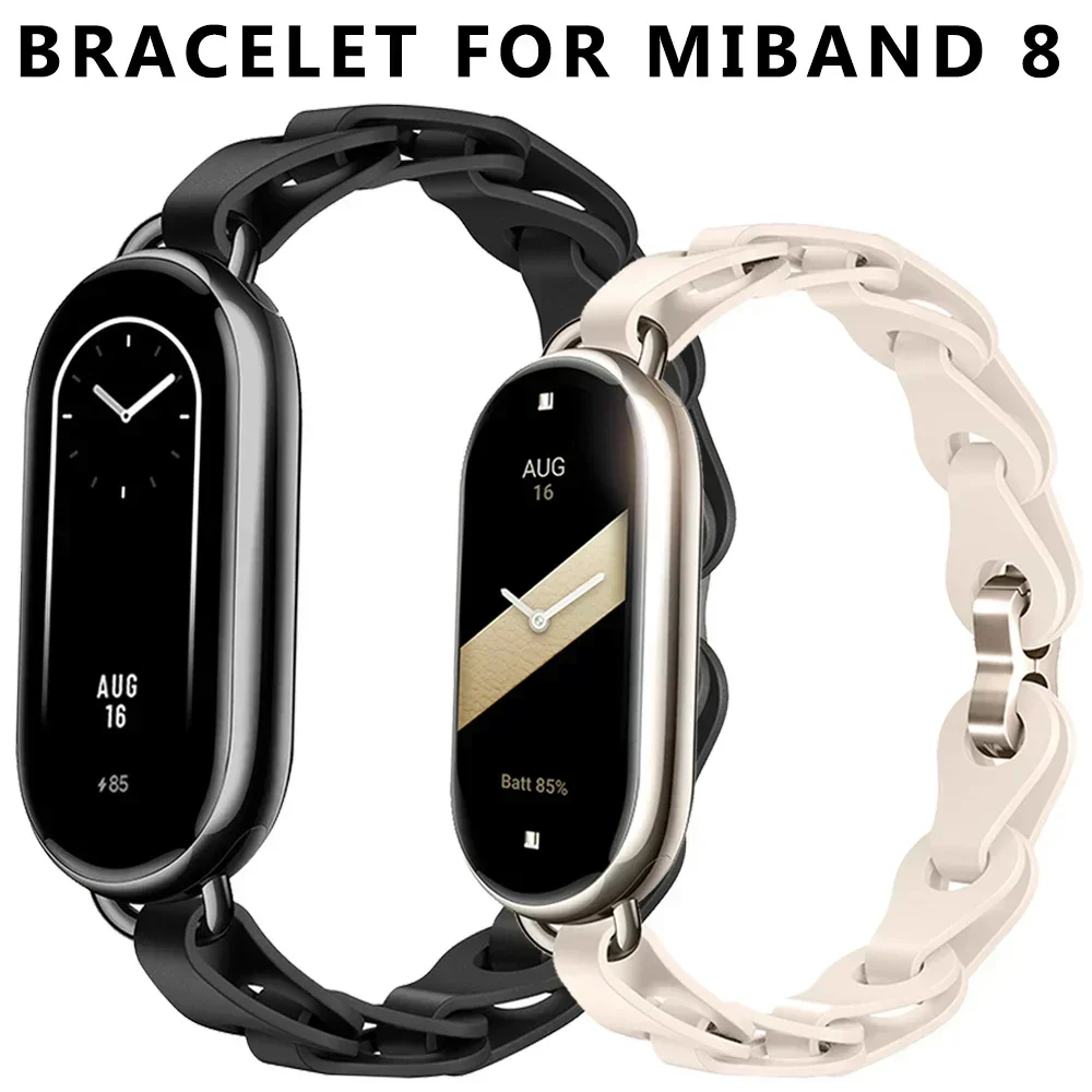 Cinturino in gomma per Xiaomi Mi Band 8 bracciale con fibbia in acciaio inossidabile per cinturino in Silicone di ricambio Miband 8 NFC Fashion Lady