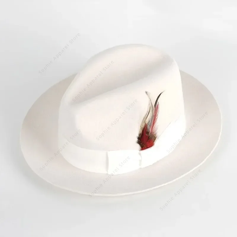 

Men's Women's Quality Wool Jazz Fedora Hat White Wool Cap Fedora Hats