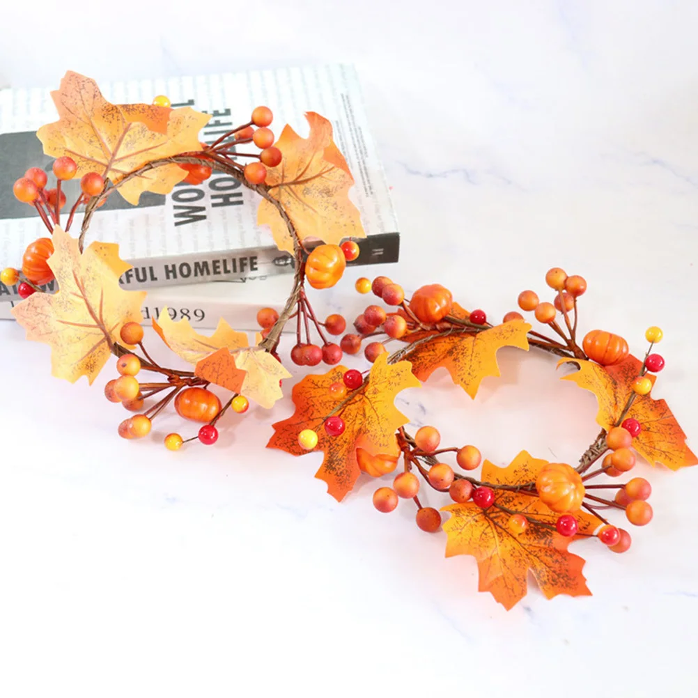

Maple Leaf Pumpkin Wreath Thanksgiving Day Simulation Candlestick Decoration Door Tabletop Festival Garland Outdoor Use