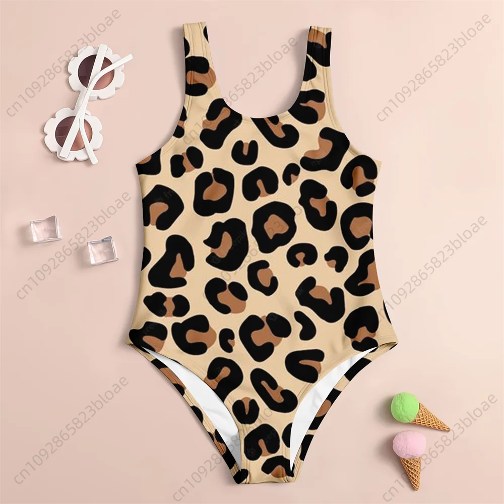 Miniso 3-14 Y Girls Children's One-piece Swimsuit 3d Leopard Printed Girls Swimsuit Leisure Vacation Kids Beach Clothes Swimwear