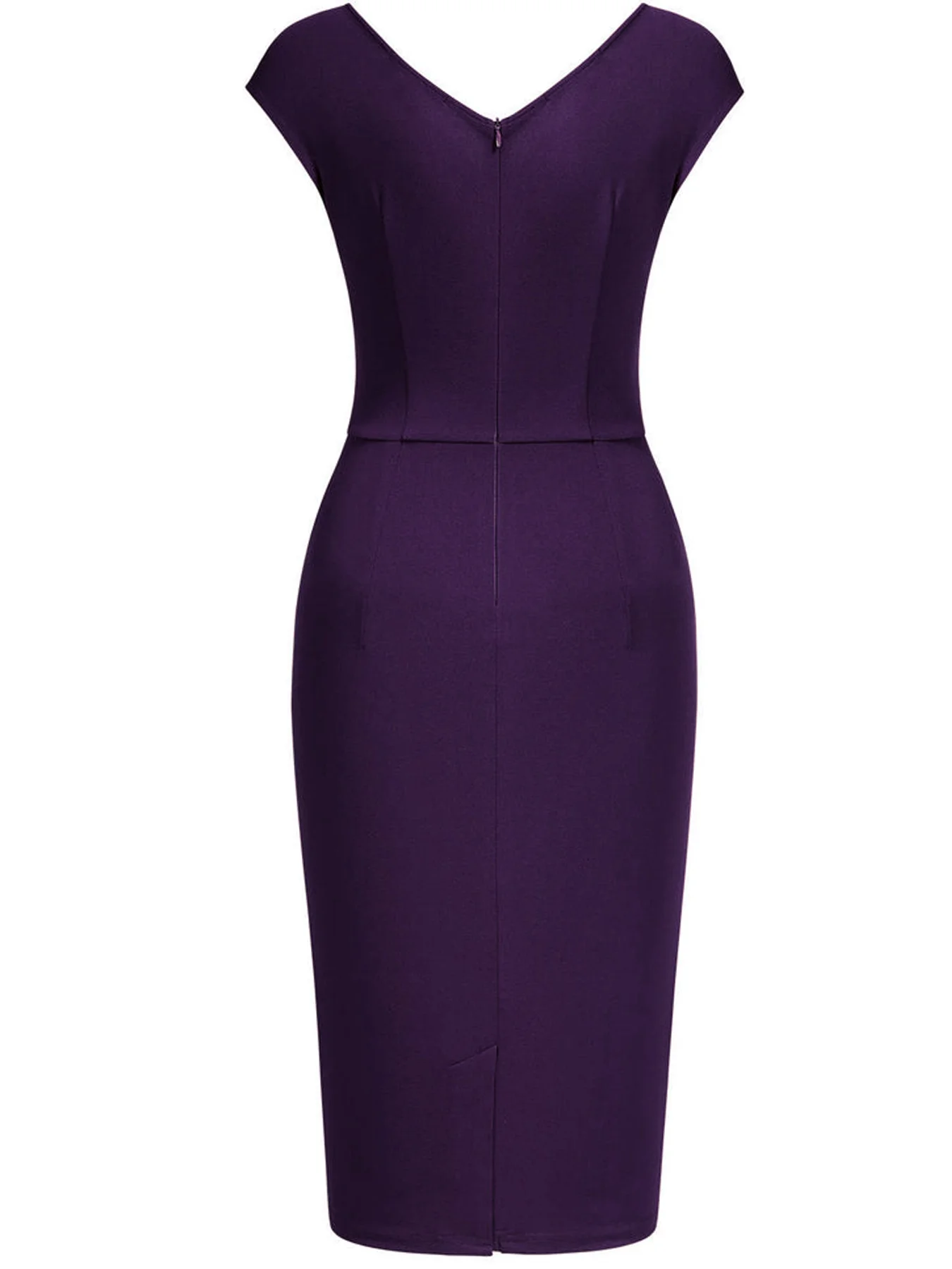Elegantes Damenkleid mit Kurzarm, V-Ausschnitt, Raffung, Knielang, Cocktail-Party-Wickelkleid, Figurbetontes Bleistiftkleid – Detail 11