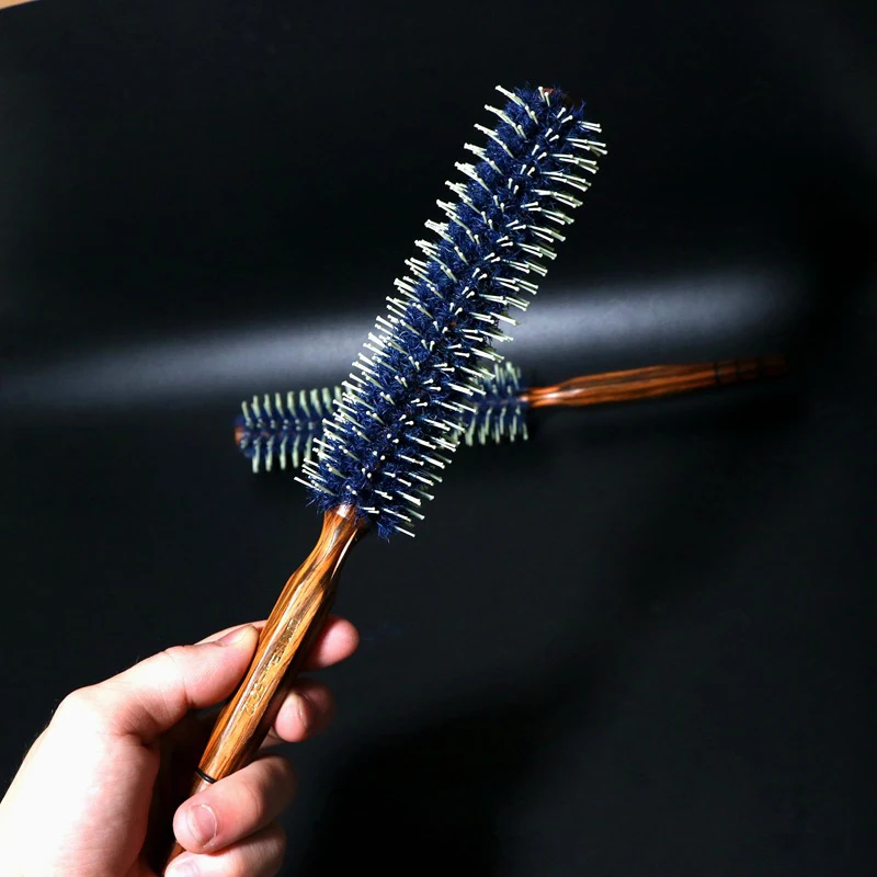 Twill Hair Comb Natural Boar Bristle Rolling Brush Round Barrel Blowing Curling DIY Hairdressing Styling Tool