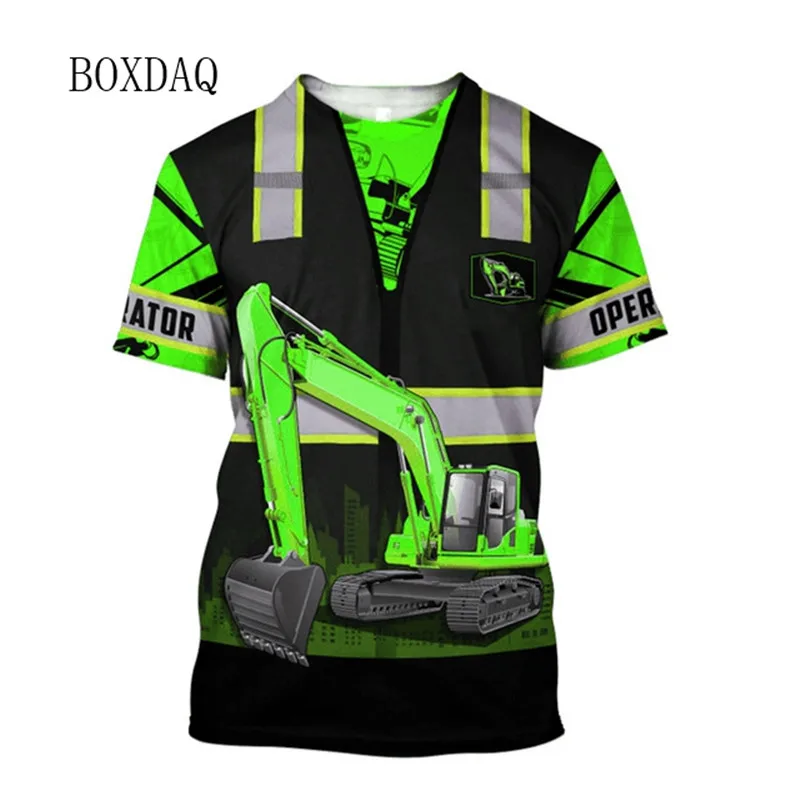 Short Sleeve Excavator Worker Clothes T-shirts For Men\'s 3D Print Digger Operator Fashion Tops 6XL Plus Size Casual Male Tees