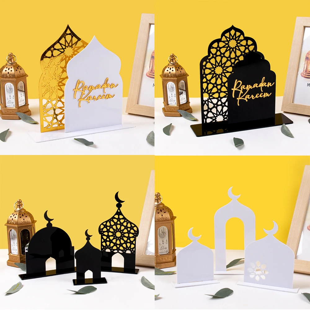 Acrylic Mosque Islamic Tabletop Decor Ramadan Kareem Castle Shaped Craft Table Ornament Ramadan Mubarak Decoration 2025 for home