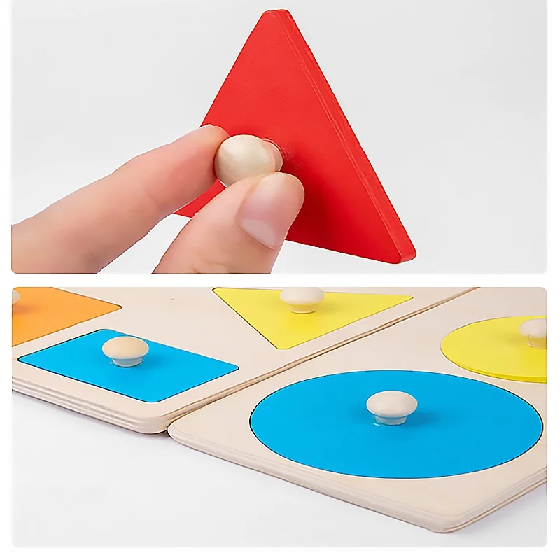 Montessori Colorful Geometry Grasping Board Wooden Toys Pegged Grab Shape Sorting Board Toys For Baby Educational Kids Gifts