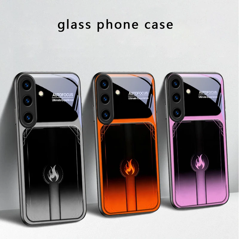 Dazzling purple flames For Samsung Galaxy S20 S21 S22 S23 Plus S24 FE S25 Ultra S26 Edge S25+ 20+ 22+ 24+ Black Glass Phone Case view 2