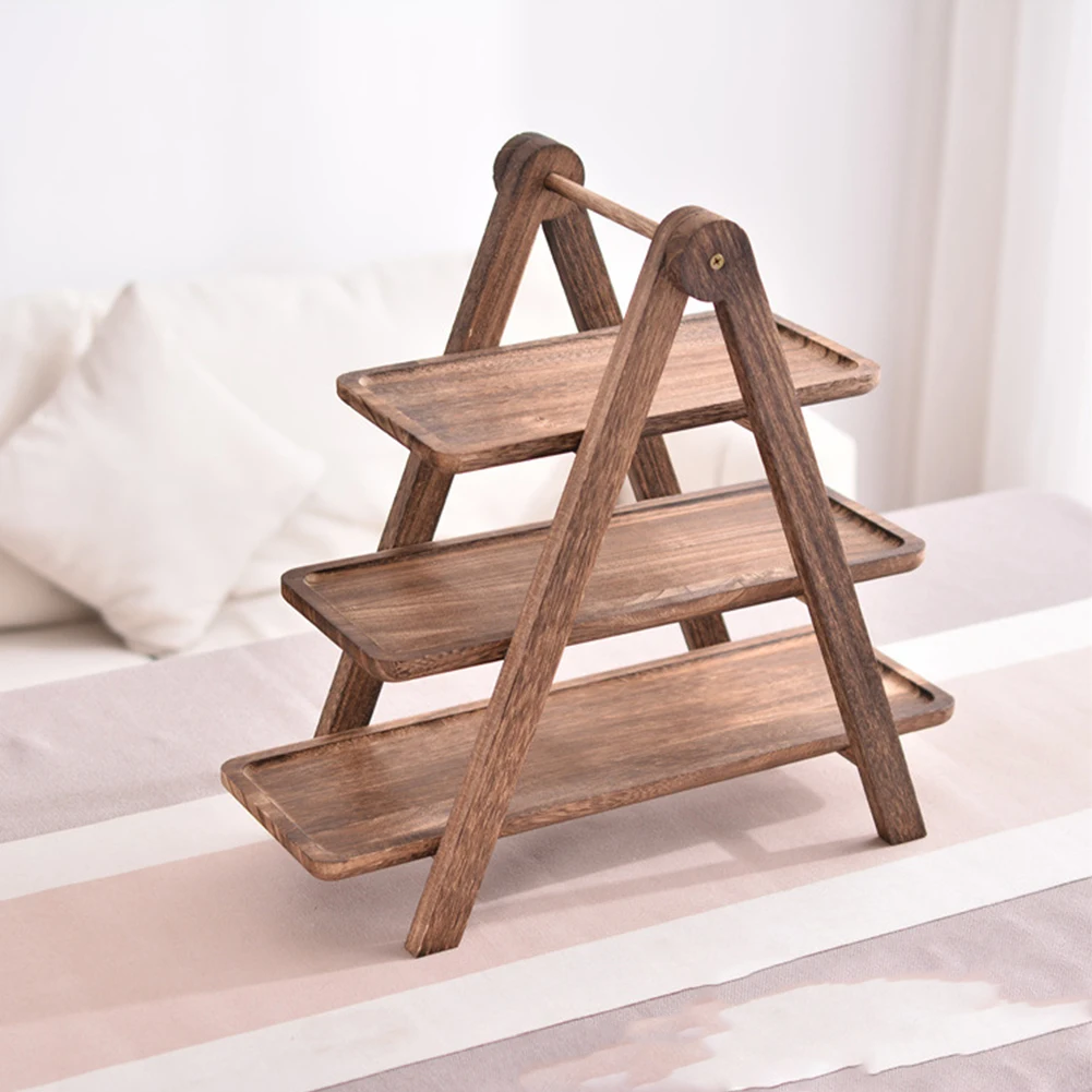 

2Pcs Wooden Serving Platter 3 Tier Serving Tray Multi-Function Cupcake Tiered Tray Foldable Food Storage Shelf for Wedding Party