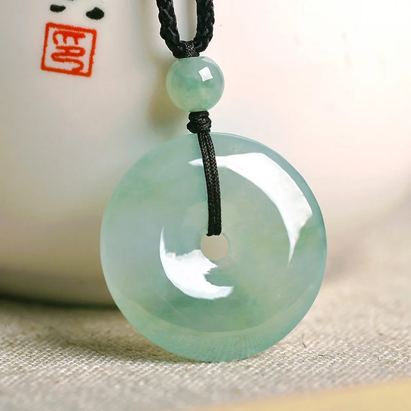 Natural Emerald Peace Buckle a Goods Ice Jade Peace Buckle Pendant Child Necklace Genuine