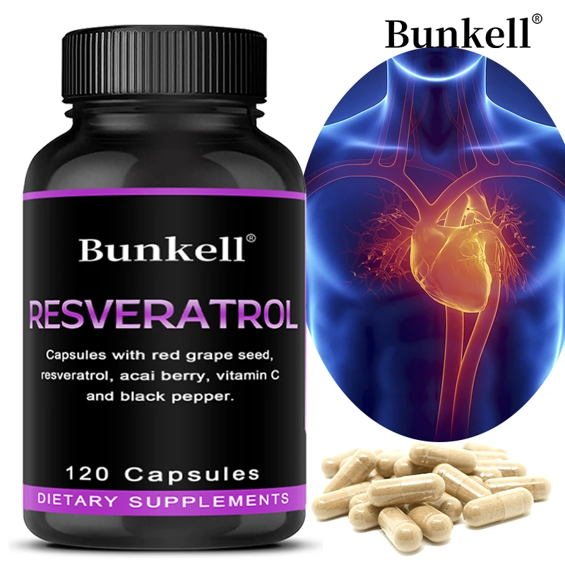 Resveratrol Supplement Capsules - with Grape Seed, VitaminC, Anti-Aging, Cardiovascular & Joint Support, Skin Health