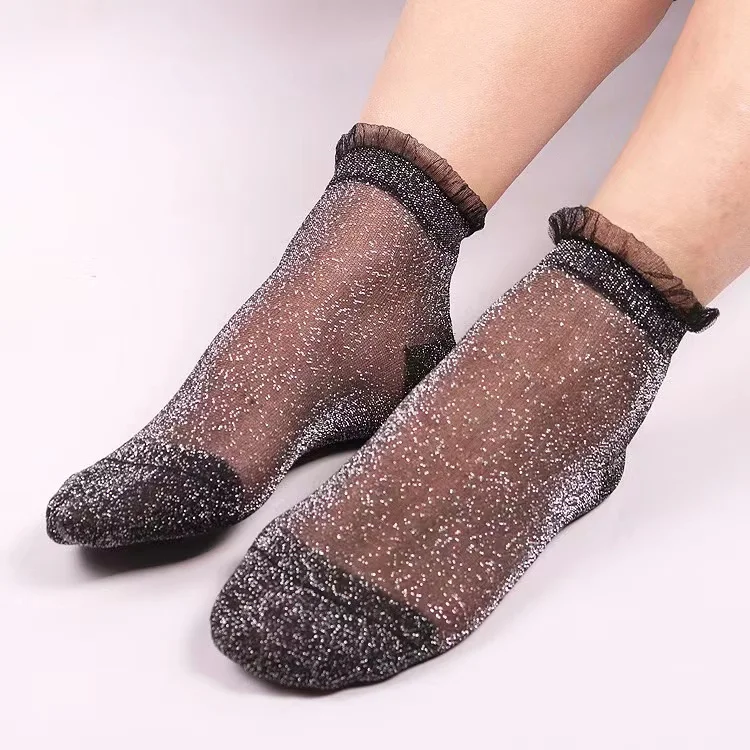 Sexy Netzstrümpfe für Damen, Spitze, Rüschen, weich, bequem, durchsichtig, Seide, elastisch, Netzstrick, Rüschenbesatz, transparent, Knöchel, lustige Socken, 1 Paar = 2 Stück 3205