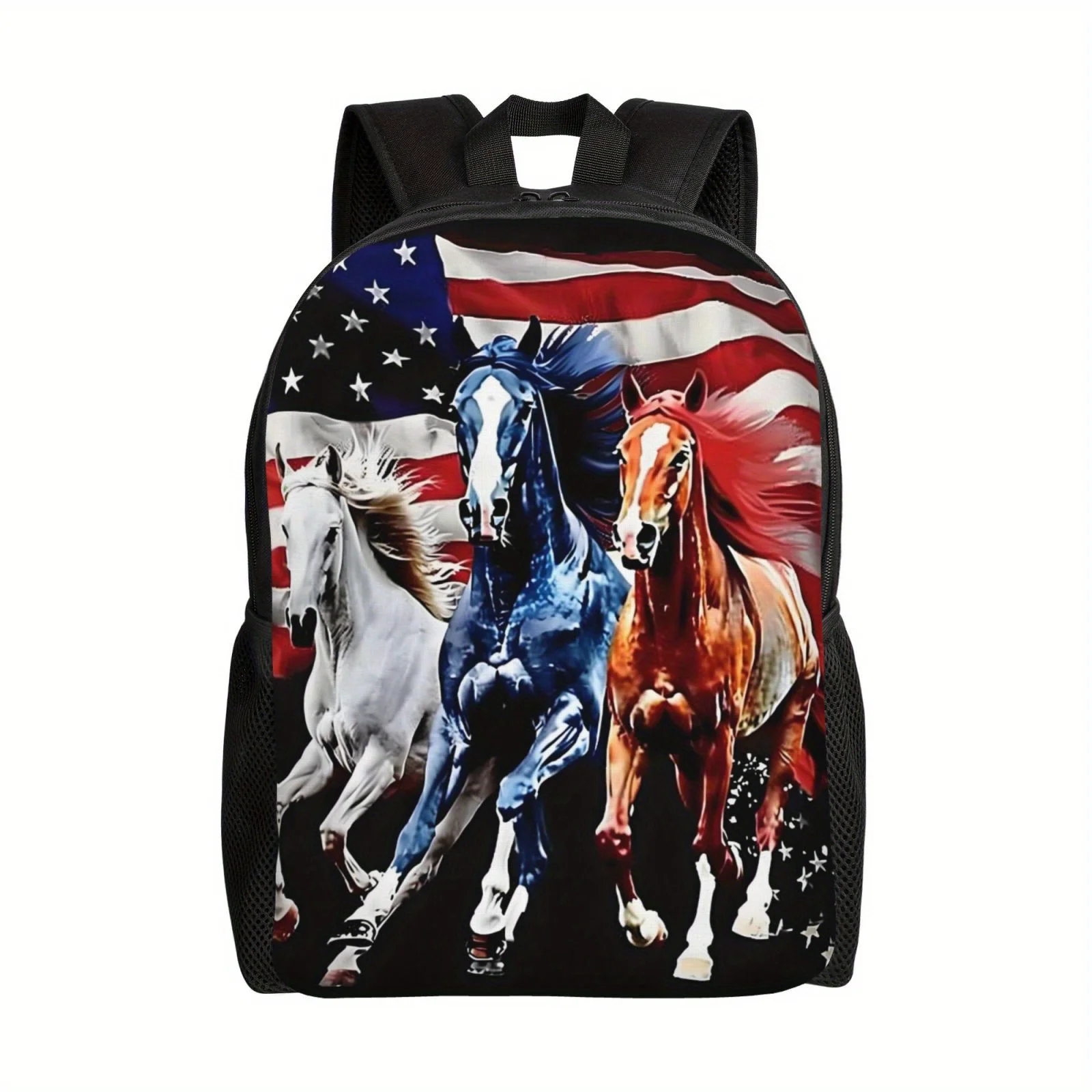 

American flag with handsome horse print backpack for my lady, lightweight adjustable backpack, large capacity laptop bag