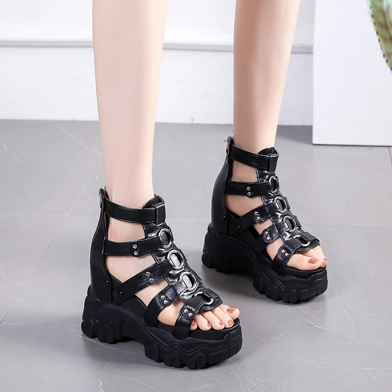 High-heeled Sponge Bottom Peep Toe Solid Rome Women\'s Sandals Zip Fashion New Shoes for Women 2024 High Quality Party Sandals