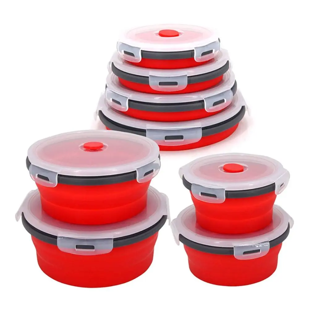 Round Silicone Folding Lunch Box Microwave Folding Bowl Portable Folding Food Container Box Salad Bowl With Lid