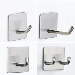 2PCS 304 Stainless Steel Single Hook Adhesive Hook Creative Hook No Punching Wall Metal Traceless Clothes Hook