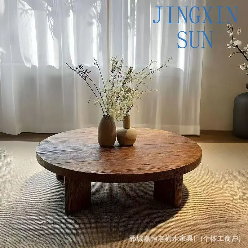 Medieval old elm coffee table household small round table floor-to-ceiling retro low table homestay tatami casual