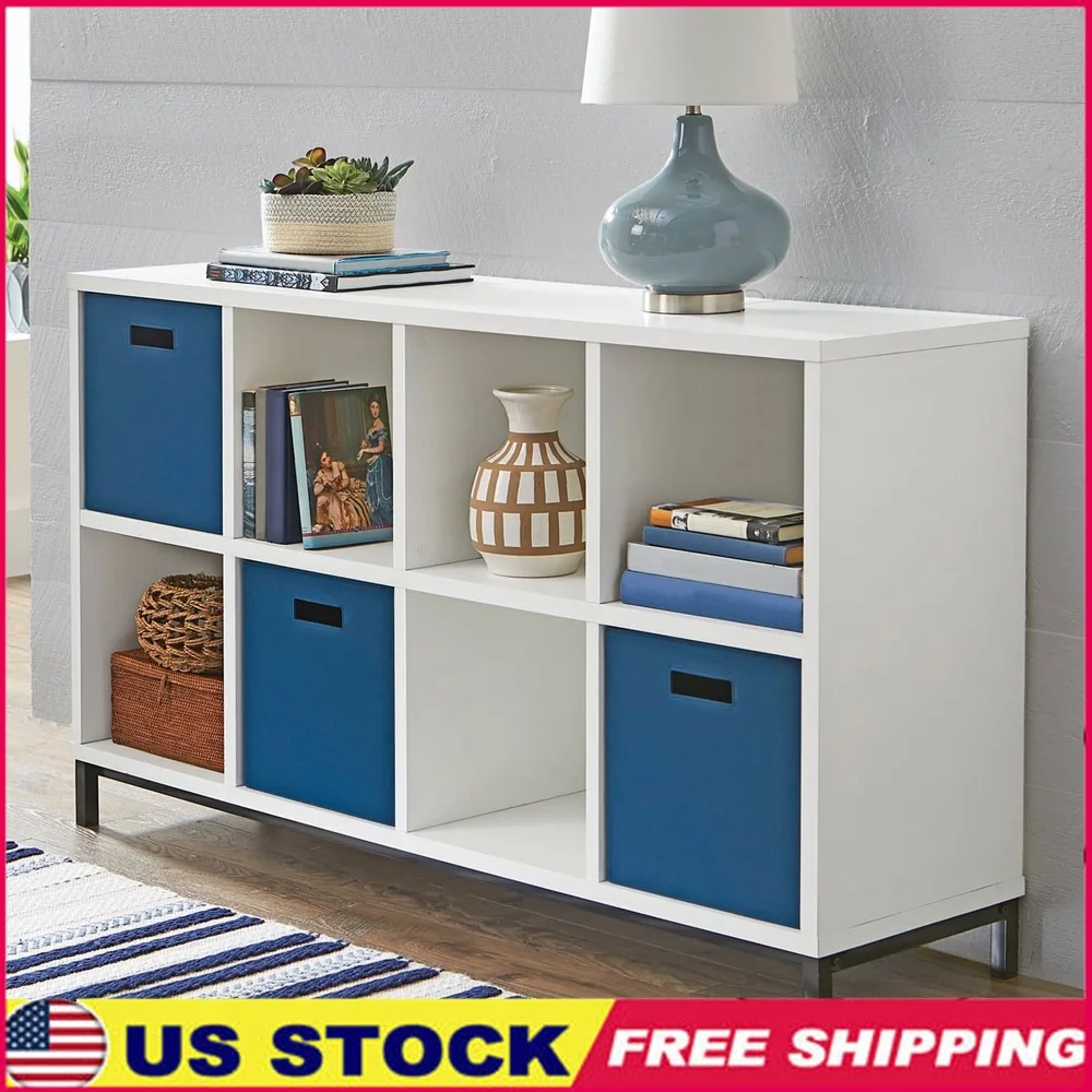 

8-Cube Storage Organizer with Metal Base Open Back Design Home Office Living Room Easy Assembly Modern Furniture